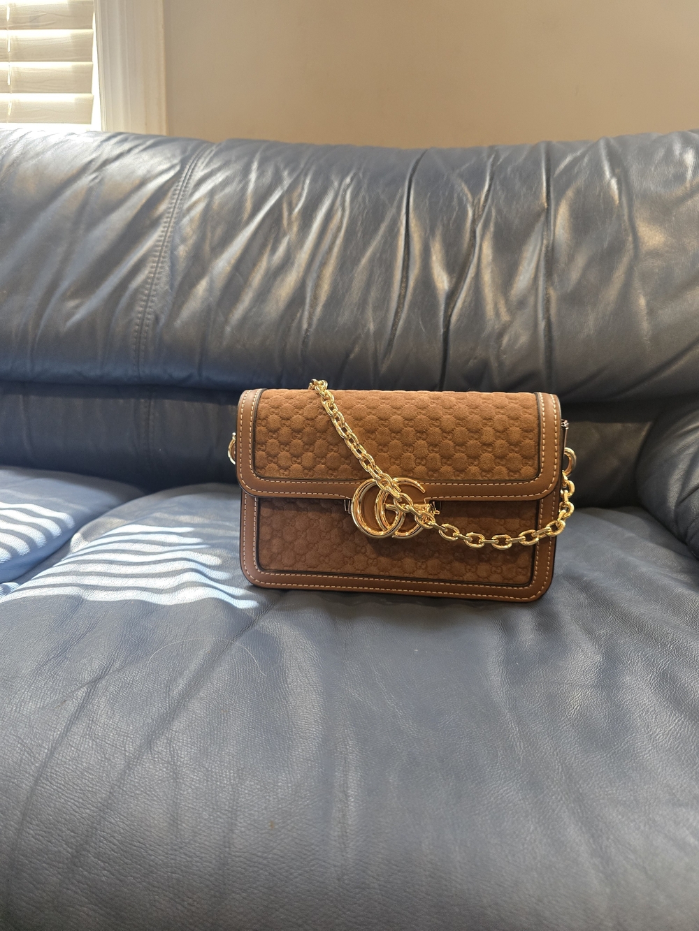 Gucci Brown Suede Mini Shoulder Bag with Gold Chain